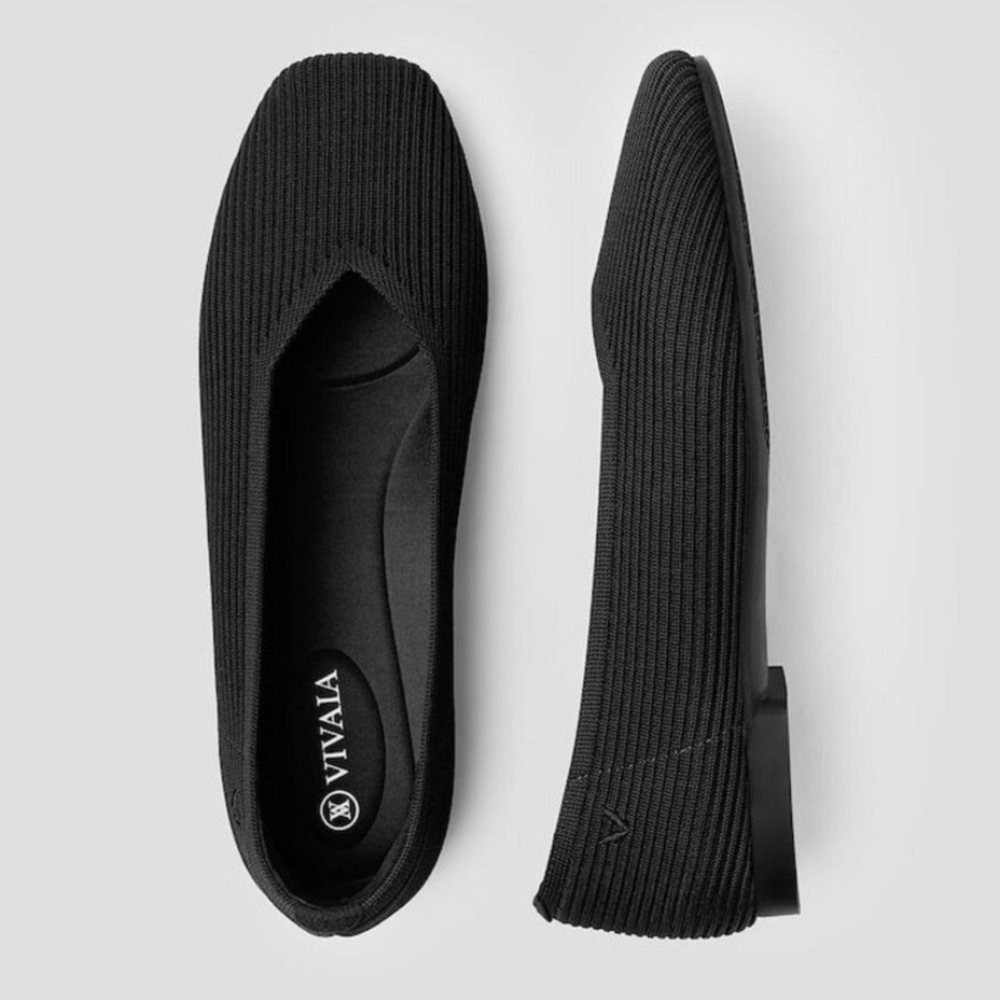Vivaia Margot 2.0 Square Toe V Cut Flats Black Women's 10